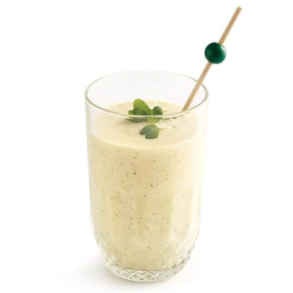 Smoothie onctueux mangue coco avec micropousses de radis Van Leaf pour une touche de vitalité et booster la digestion.